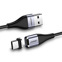 Магнитный кабель USB Type-C Ugreen для зарядки и передачи данных 1 м Черный (60207+60210) TV, код: 1850408