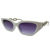 Солнцезащитные очки узкие в белой оправе LV с дужками ввиде серебристой цепи