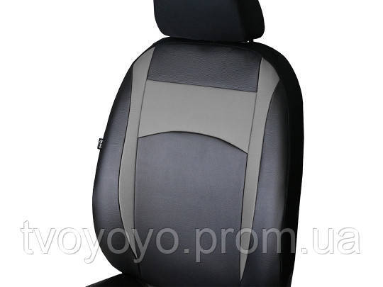 Авточехлы из эко кожи KIA Carens 2007-2012 POK-TER Design Leather с серой вставкой TV, код: 8036756 - фото 4 - id-p2163859851