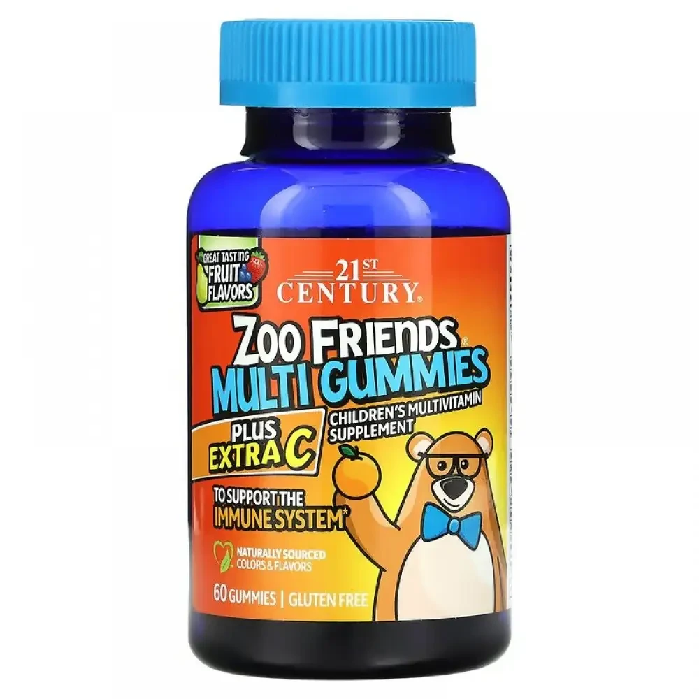 21st Century Мультивітаміни для дітей Zoo Friends Multi Gummies Plus Extra C 60 жувальних таблеток