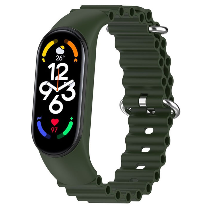 Ремінець Ocean Band для Xiaomi Mi Band 3/4/5/6/7 Зелений / Dark Olive, фото 1