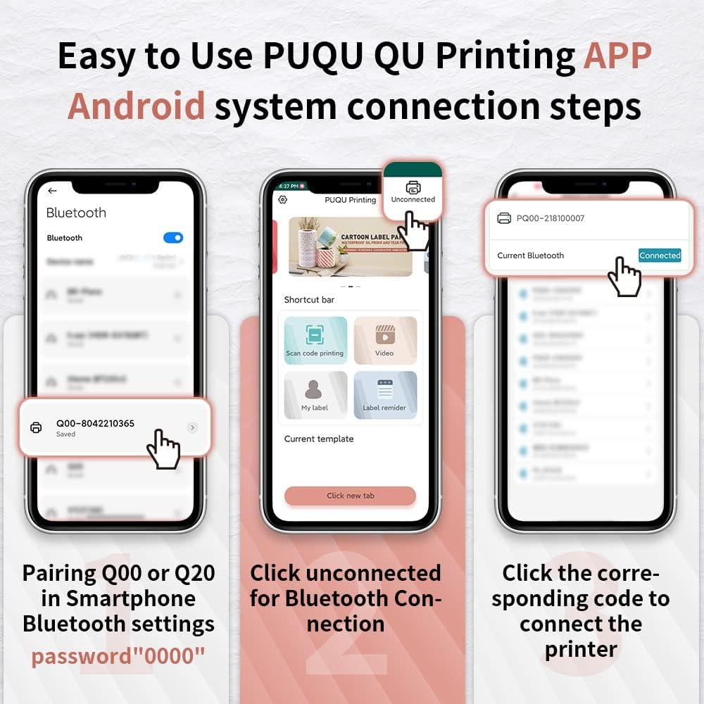 PUQU AQ20 Label Maker принтер для изготовления этикеток Bluetooth, беспроводной термопринтер этикеток - фото 3 - id-p2163935055