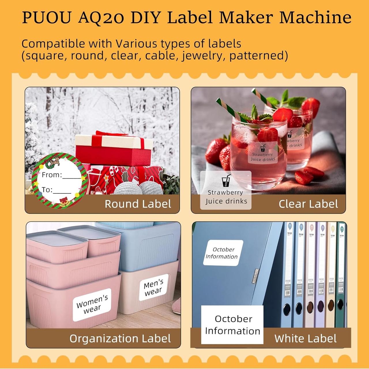 PUQU AQ20 Label Maker принтер для изготовления этикеток Bluetooth, беспроводной термопринтер этикеток - фото 5 - id-p2163935055