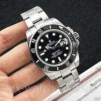 Модные наручные часы Rolex Submariner Date Silver-Black