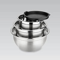 Набір металевих кухонних мисок із кришками Maestro MR-1688 для змішування і зберігання 3 шт