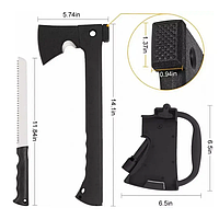 Туристический стальной топор 6 в 1 (Молоток, Кресало, Пилка, Крюк, Свисток)