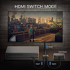 Перемикач HDMI 4K 60 Гц з фіксованим кабелем HDMI 23,62 дюйми, двоспрямований розгалужувач, Amazon, Німеччина, фото 5