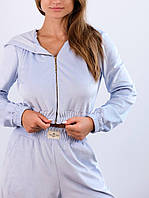 Женский весенне-летний спортивный костюм, кофта с капюшоном и брюки с карманами Голубой, XS/S