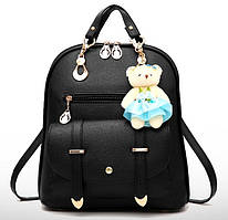 Жіночий рюкзак міський сумка 2 в 1 з брелоком ведмедиком | Рюкзачок сумочка жіноча | Сумка-рюкзак для дівчат