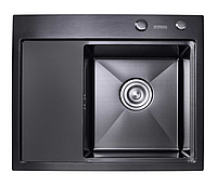 Кухонная мойка Platinum Handmade PVD 580х480х220 R черная (толщина 3,0/1,5 мм, корзина и дозатор в комплекте)