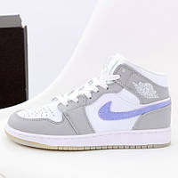 Мужские кроссовки Nike Air Jordan 1 Retro High, кожа, серый, белый, Вьетнам 42 43