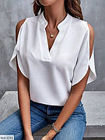 Блузка женская красивая стильная романтичная эффектная тонкая легкая летняя короткий рукав с разрезами 46/48