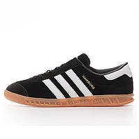 Мужские кроссовки Adidas Hamburg Black S76696 White, замшевые кроссовки адидас гамбург черные