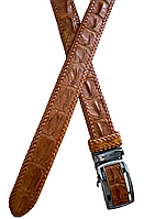 Ремінь чоловічий із натуральної шкіри крокодила з обплетенням коньячний коричневий Ekzotic leather crb05
