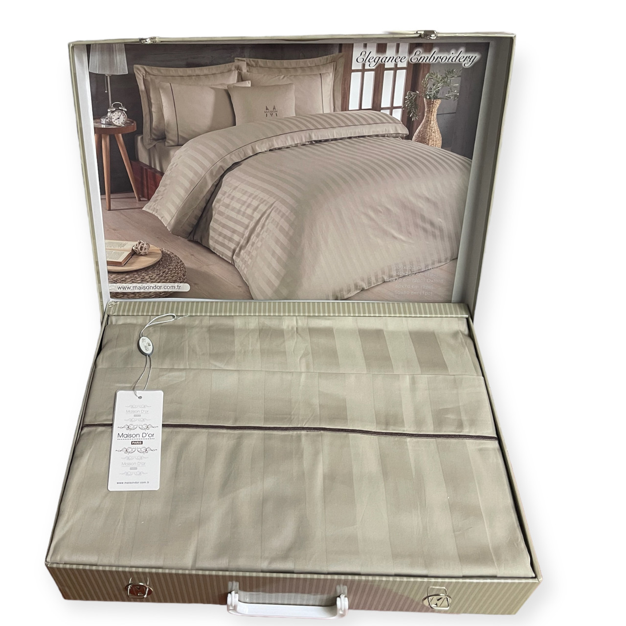 Комплект постільної білизни Maison d'or Elegance Beige люкс сатин 220-200 см бежевий