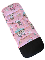 Удлиненный матрасик - вкладыш в коляску DavLu Панды под зонтиками на розовом (000007)