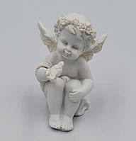 Статуэтка пластокерамика Ангел с птицей белый микс H6см