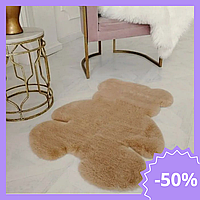 Пушистый прикроватный коврик Медведь Декоративный коврик под ноги в детскую Меховые ковры на пол Беж