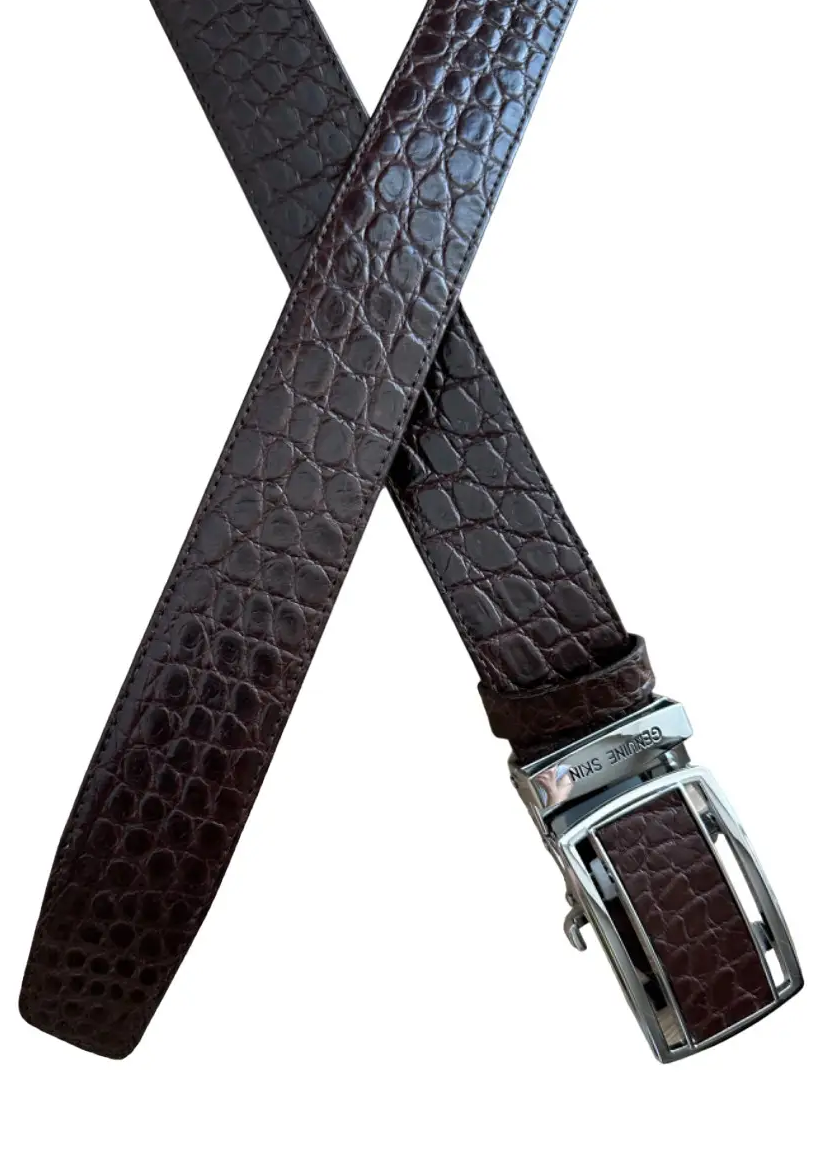 Ремінь із натуральної шкіри крокодила коричневий чоловічий Ekzotic leather (crb06_1)