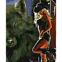 Картина за номерами "Дівчина ковбой з вовком" 40х50 см
