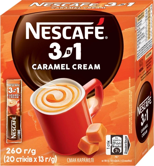 Розчинна кава Nescafe 3 в 1 Caramel Cream у стиках 20 шт.
