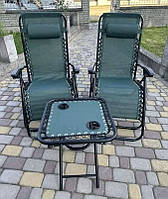Шезлонг лежак 2 шт и столик набор Bonro SP-167A зеленый раскладной крепкое садовое кресло