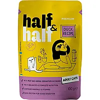 Вологий корм для дорослих котів Half & Half шматочки з качкою у соусі 100 г