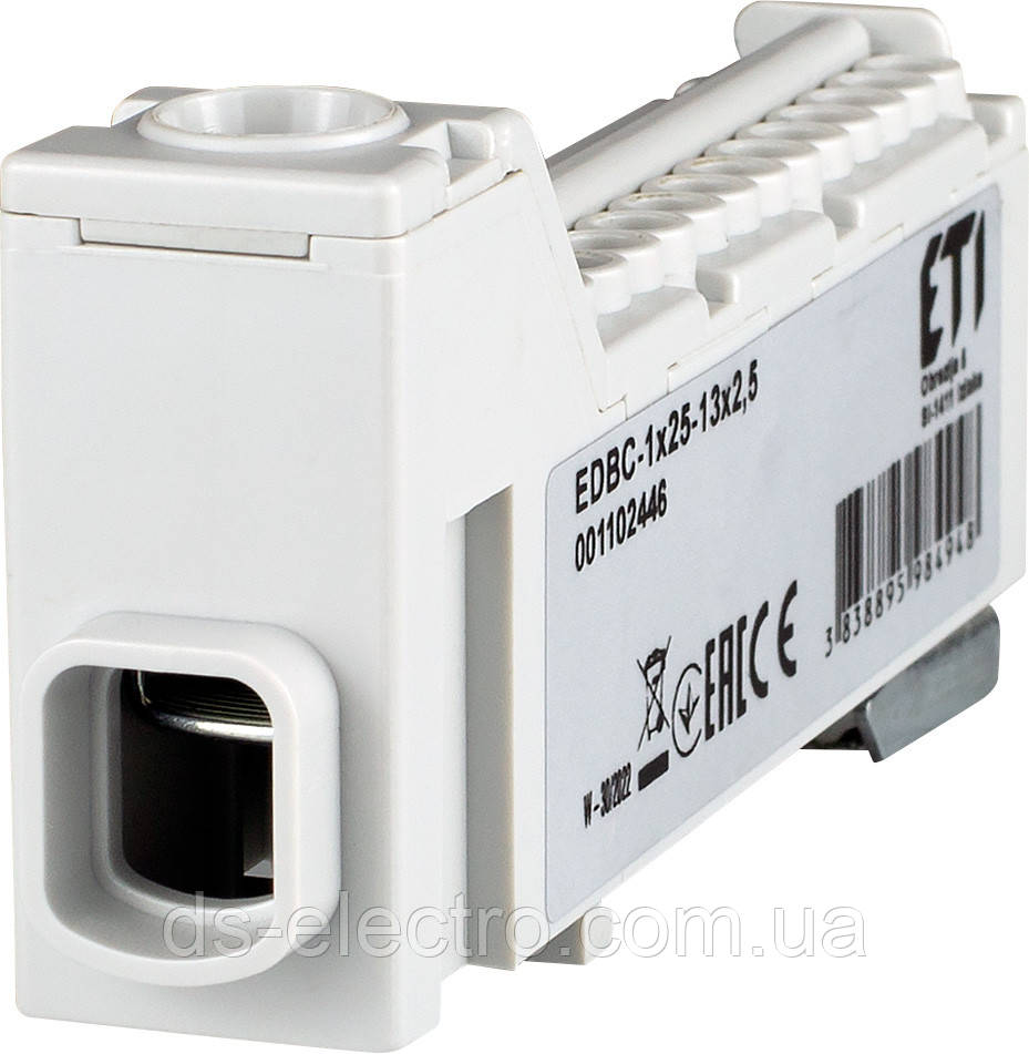 Блок розподільчий EDBC-1x25-13x2,5 (63A, 1000V AC/1500V DC, IN: 1x25, OUT: 13x2,5; сірий)