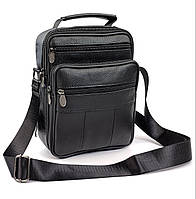 Мужская сумка кожаная с ручкой и ремнём через плечо 18х23 JZ-20466-SO Чёрная GM