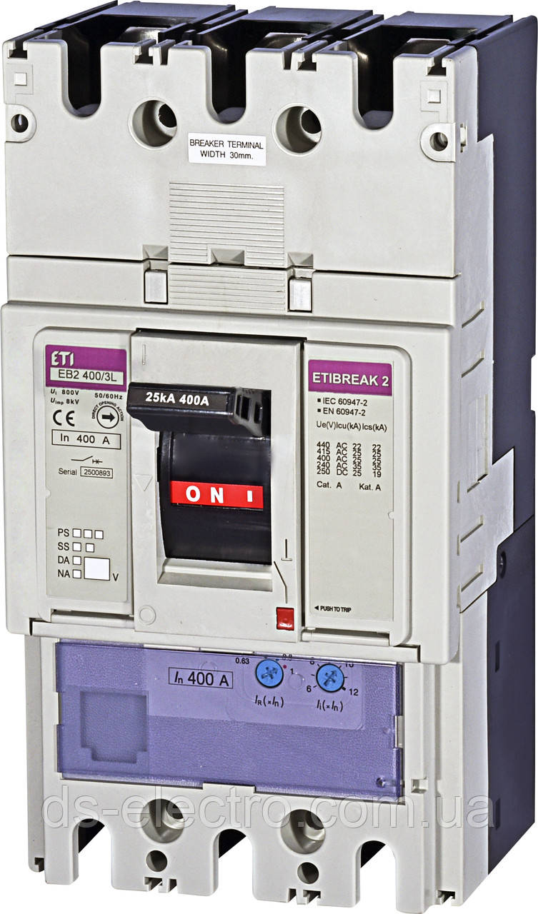 Автоматичний вимикач EB2 400/3L 400A (25kA, (0.63-1)In/(6-12)In) 3P
