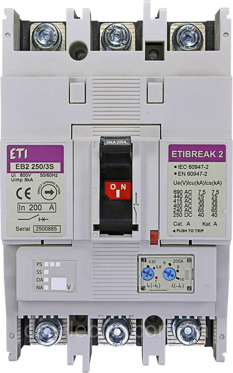 Автоматичний вимикач EB2 250/3S 200A (36kA, (0.63-1)In/(6-13)In) 3P