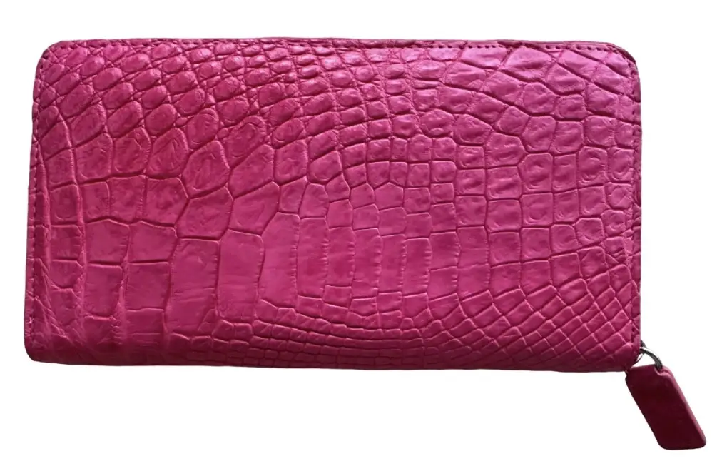 Гаманець жіночий рожевий на блискавці зі шкіри крокодила Ekzotic leather (cw01_5)