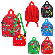 Дитячий рюкзак 2в1 арт. C15703 (60шт) динозаври, 4 кольори, знімна сумочка 16см, рюкзак 21*28*11 см
