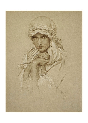 Листівка Alphonse Mucha - Portrait of the Artist’s Daughter in Slavic Dress