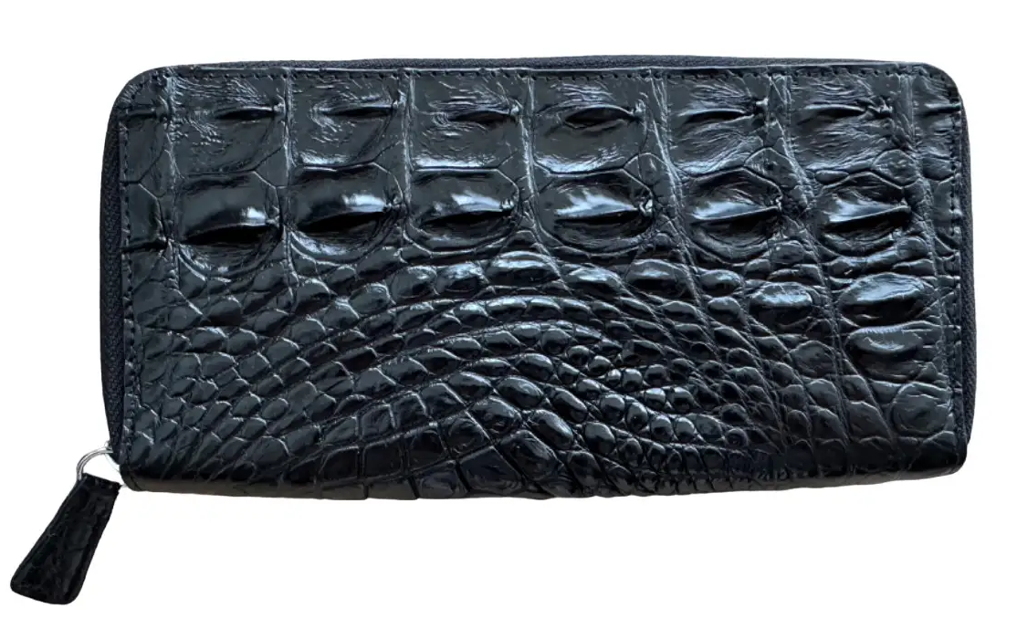 Гаманець із натуральної шкіри крокодила чорний на блискавці Ekzotic leather (cw03_1)
