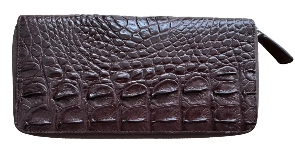 Гаманець із натуральної шкіри крокодила коричневий Ekzotic leather на блискавці (cw03_2)