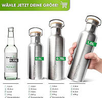 Изолированная бутылка Blockhütte® премиум-класса из нержавеющей стали, герметична, без щетки для мытья,Витрина