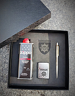 Подарунковий набір запальничка Zippo та ручка Parker з гравіюванням эмблеми і тексту