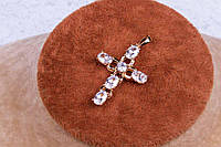 Крестик медицинское золото, крестик с камнями, женская подвеска крестик