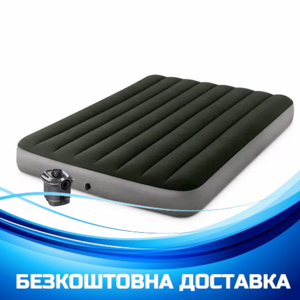 Надувний матрац велюр з насосом (137-191-25см) Intex 64778 Зелений, фото 1