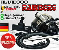 Пылесос контейнерный Rainberg 2500W HEPA фильтр 3,5L Колбовый мощный пылесос без мешка RB-655 (черный)