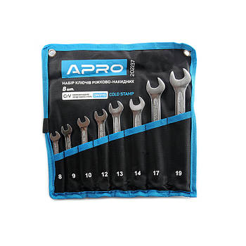 APRO Набір ключів ріжково-накидних Холодний штамп DIN3113 CrV 8 шт. (8-10,12-14,17, 19 мм)