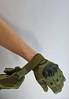 Тактические штурмовые перчатки олива с костяшками, Военные перчатки олива
