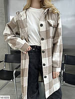Длинная женская рубашка кардиган в клетку до колена стильный модный свободный повседневный из байки 46/48