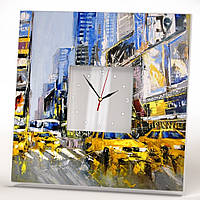 Оригинальные арт часы "Желтые такси Нью-Йорка. Таймс-сквер" репродукция картины для квартиры, дома, офиса