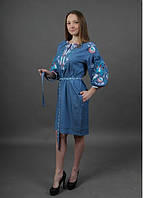 Джинсове Практичне плаття З красивою Українською Вишивкою "Петриківка"