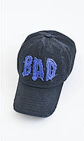 Черная кепка бейсболка форхед рванка украинского бренда KENT&AVER с надписью BAD мужская женская