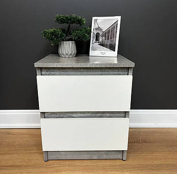 Тумба приліжкова сіра з білим 2 ящика ширина 40 см