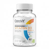 Витамин D для спорта OstroVit Vitamin D3 2000 IU + K2 MK-7 + VC + Zinc 60 Caps GM, код: 7558912