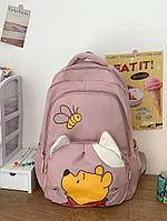 Рюкзак городской спортивный Винни Пух с игрушкой-брелоком мишка медведь в комплекте в корейском стиле Розовый
